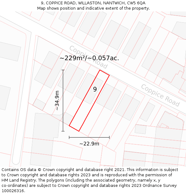 9, COPPICE ROAD, WILLASTON, NANTWICH, CW5 6QA: Plot and title map