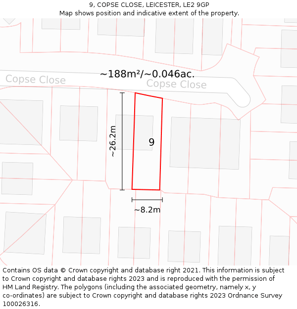 9, COPSE CLOSE, LEICESTER, LE2 9GP: Plot and title map