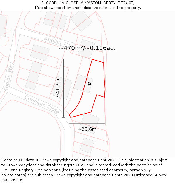 9, CORINIUM CLOSE, ALVASTON, DERBY, DE24 0TJ: Plot and title map