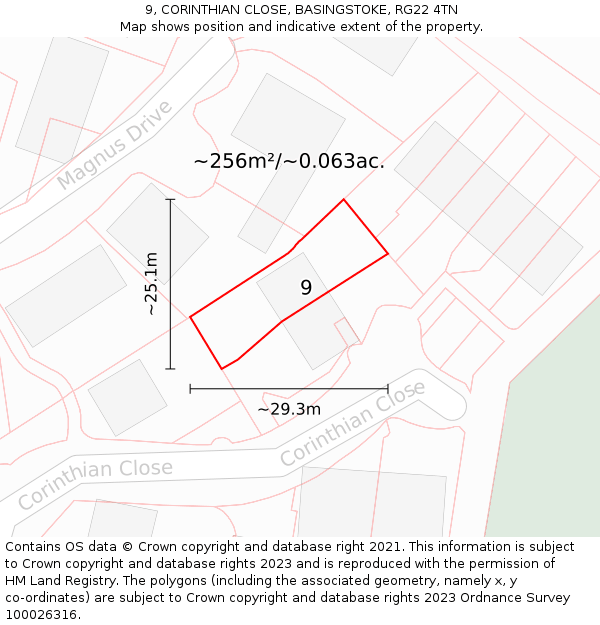 9, CORINTHIAN CLOSE, BASINGSTOKE, RG22 4TN: Plot and title map