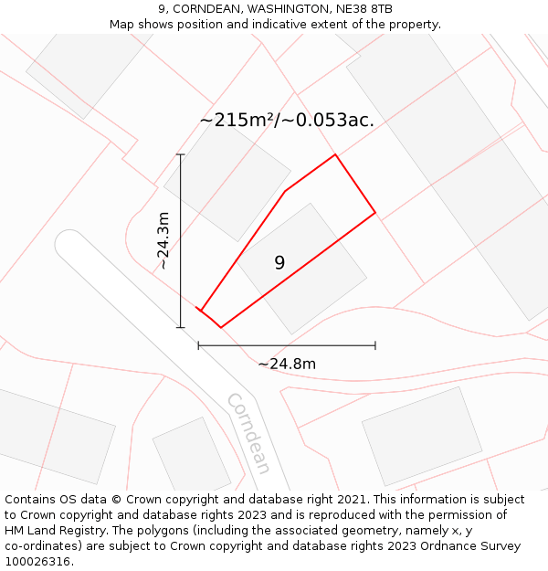 9, CORNDEAN, WASHINGTON, NE38 8TB: Plot and title map