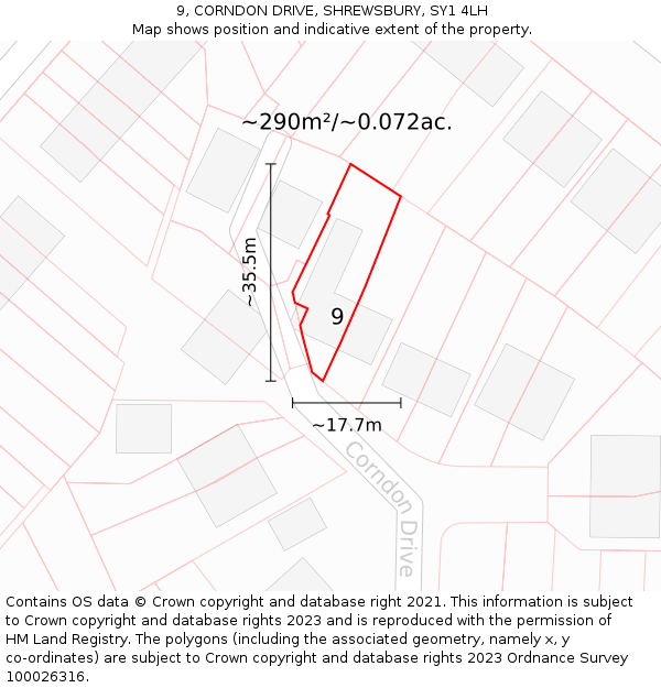 9, CORNDON DRIVE, SHREWSBURY, SY1 4LH: Plot and title map