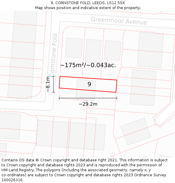 9, CORNSTONE FOLD, LEEDS, LS12 5SX: Plot and title map