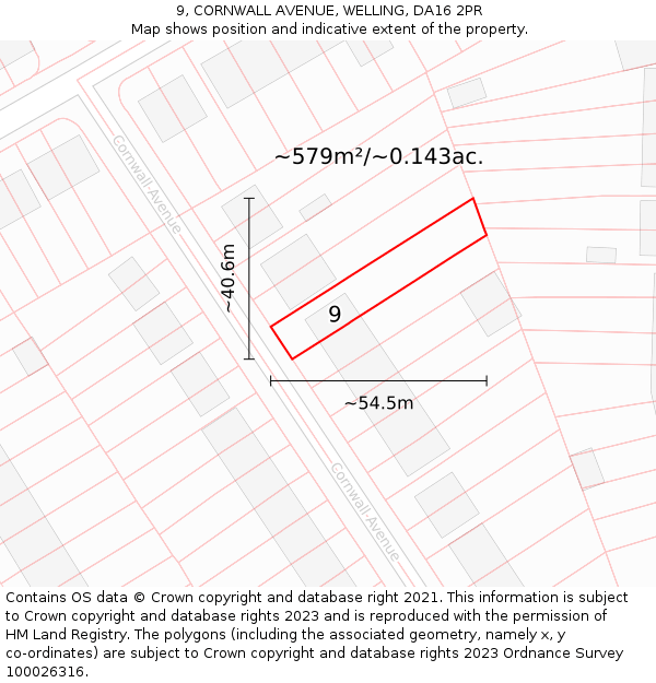 9, CORNWALL AVENUE, WELLING, DA16 2PR: Plot and title map