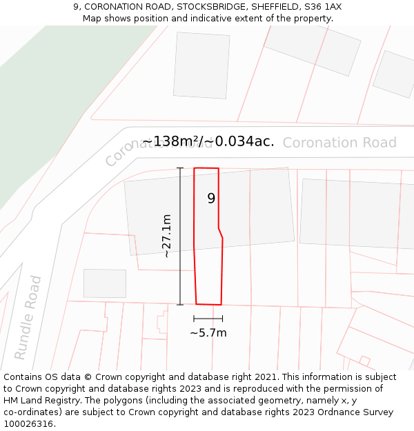 9, CORONATION ROAD, STOCKSBRIDGE, SHEFFIELD, S36 1AX: Plot and title map