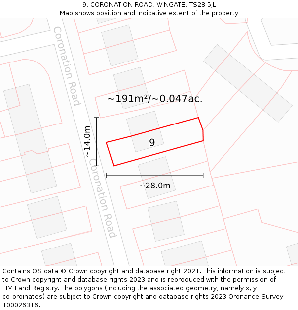 9, CORONATION ROAD, WINGATE, TS28 5JL: Plot and title map