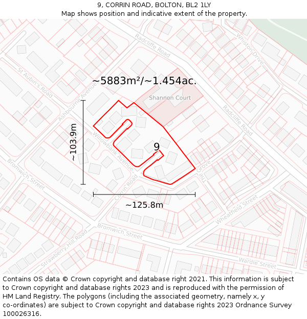 9, CORRIN ROAD, BOLTON, BL2 1LY: Plot and title map
