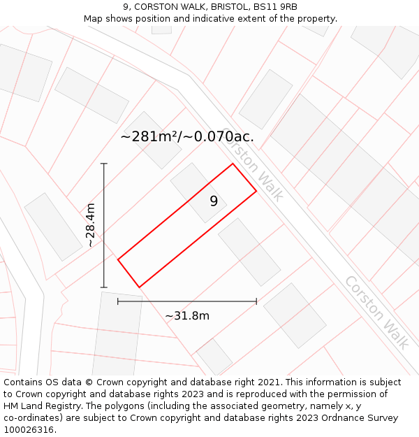 9, CORSTON WALK, BRISTOL, BS11 9RB: Plot and title map