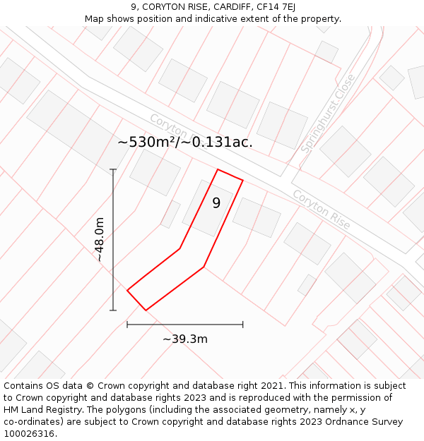 9, CORYTON RISE, CARDIFF, CF14 7EJ: Plot and title map