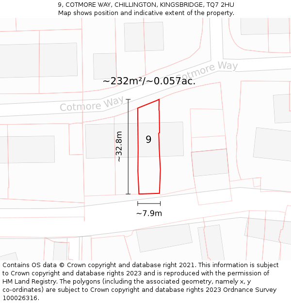 9, COTMORE WAY, CHILLINGTON, KINGSBRIDGE, TQ7 2HU: Plot and title map