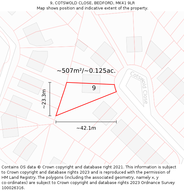 9, COTSWOLD CLOSE, BEDFORD, MK41 9LR: Plot and title map