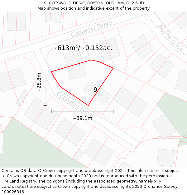 9, COTSWOLD DRIVE, ROYTON, OLDHAM, OL2 5HD: Plot and title map