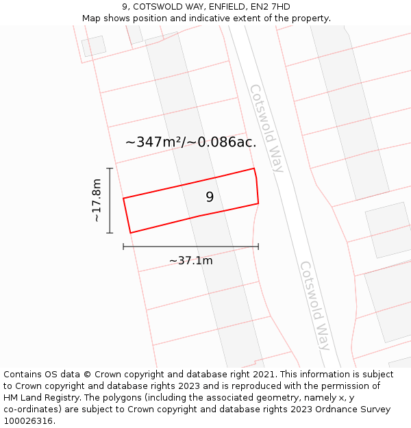 9, COTSWOLD WAY, ENFIELD, EN2 7HD: Plot and title map