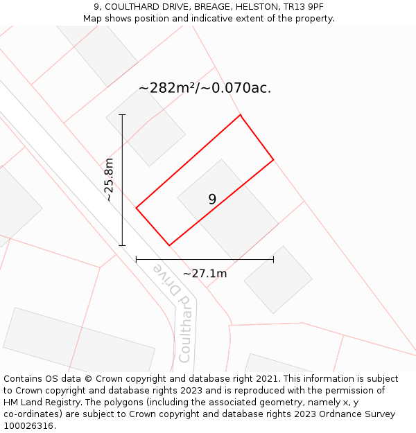9, COULTHARD DRIVE, BREAGE, HELSTON, TR13 9PF: Plot and title map