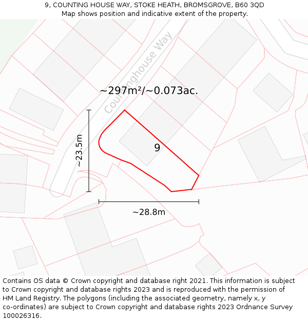 9, COUNTING HOUSE WAY, STOKE HEATH, BROMSGROVE, B60 3QD: Plot and title map