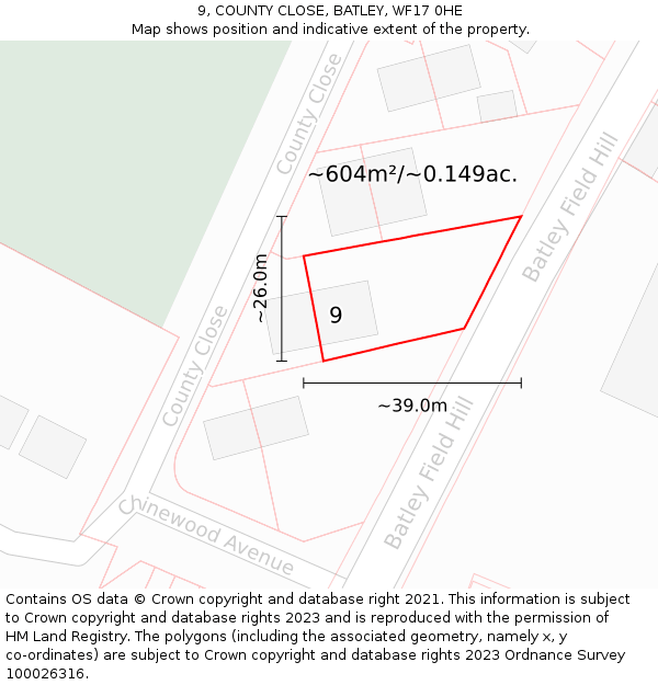 9, COUNTY CLOSE, BATLEY, WF17 0HE: Plot and title map