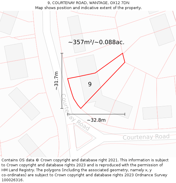 9, COURTENAY ROAD, WANTAGE, OX12 7DN: Plot and title map