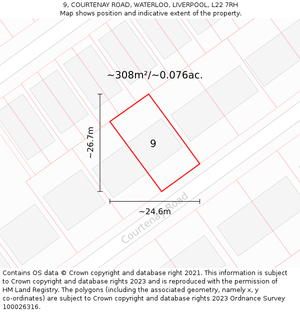 9, COURTENAY ROAD, WATERLOO, LIVERPOOL, L22 7RH: Plot and title map