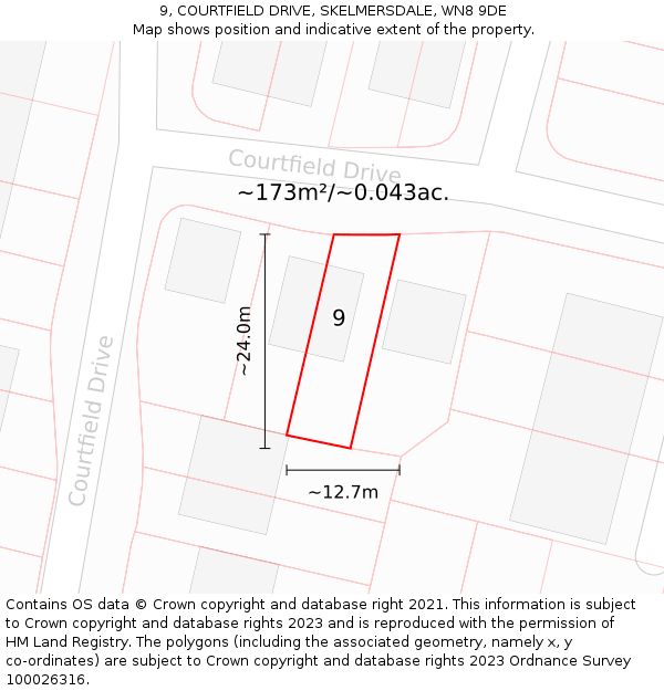9, COURTFIELD DRIVE, SKELMERSDALE, WN8 9DE: Plot and title map
