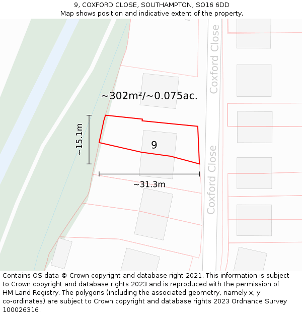9, COXFORD CLOSE, SOUTHAMPTON, SO16 6DD: Plot and title map