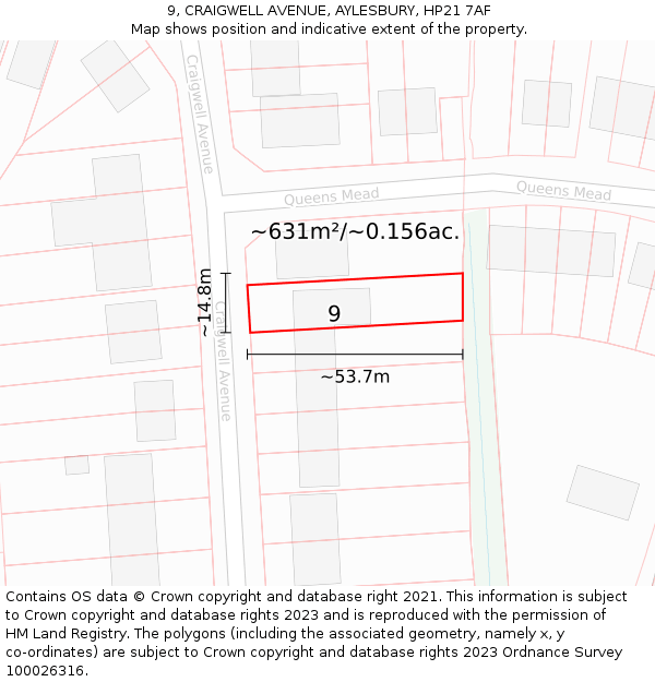 9, CRAIGWELL AVENUE, AYLESBURY, HP21 7AF: Plot and title map