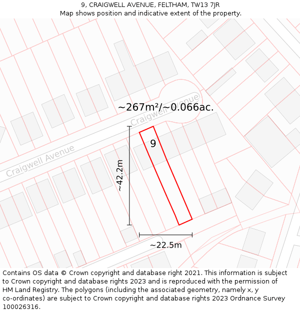 9, CRAIGWELL AVENUE, FELTHAM, TW13 7JR: Plot and title map