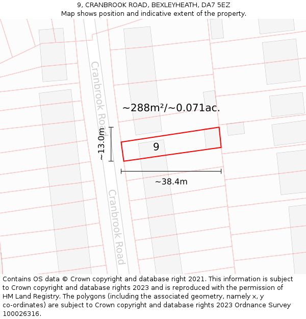 9, CRANBROOK ROAD, BEXLEYHEATH, DA7 5EZ: Plot and title map