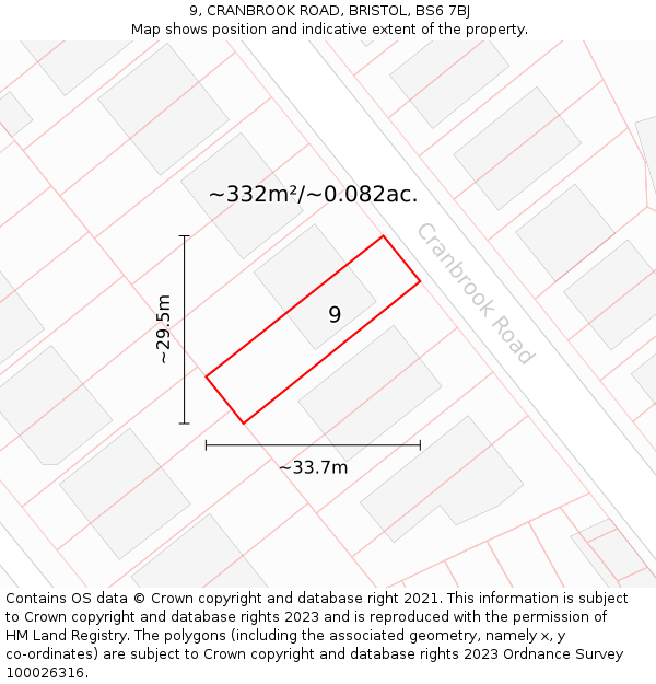 9, CRANBROOK ROAD, BRISTOL, BS6 7BJ: Plot and title map