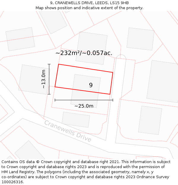 9, CRANEWELLS DRIVE, LEEDS, LS15 9HB: Plot and title map