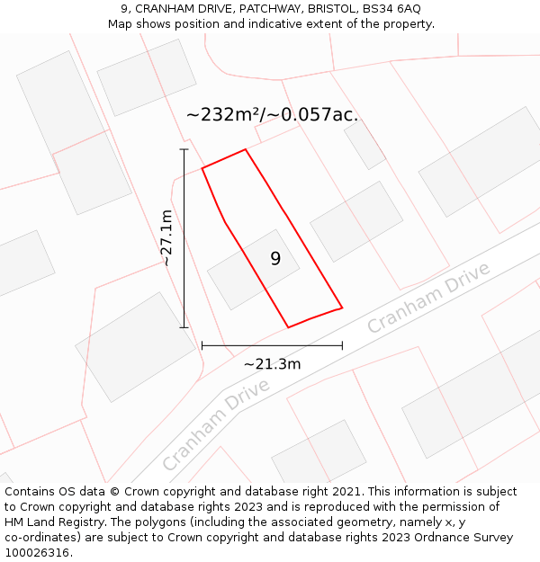 9, CRANHAM DRIVE, PATCHWAY, BRISTOL, BS34 6AQ: Plot and title map