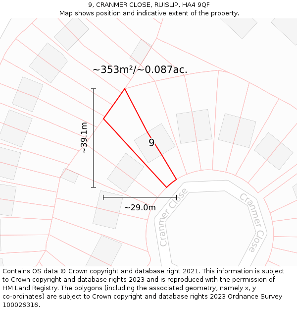 9, CRANMER CLOSE, RUISLIP, HA4 9QF: Plot and title map