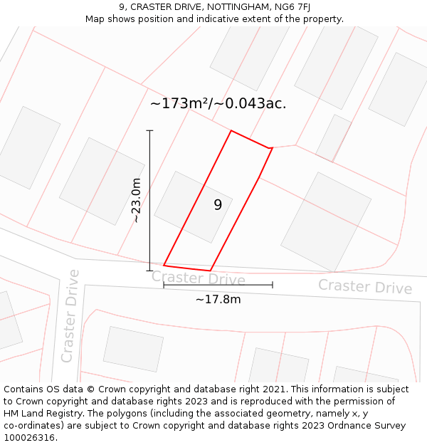 9, CRASTER DRIVE, NOTTINGHAM, NG6 7FJ: Plot and title map