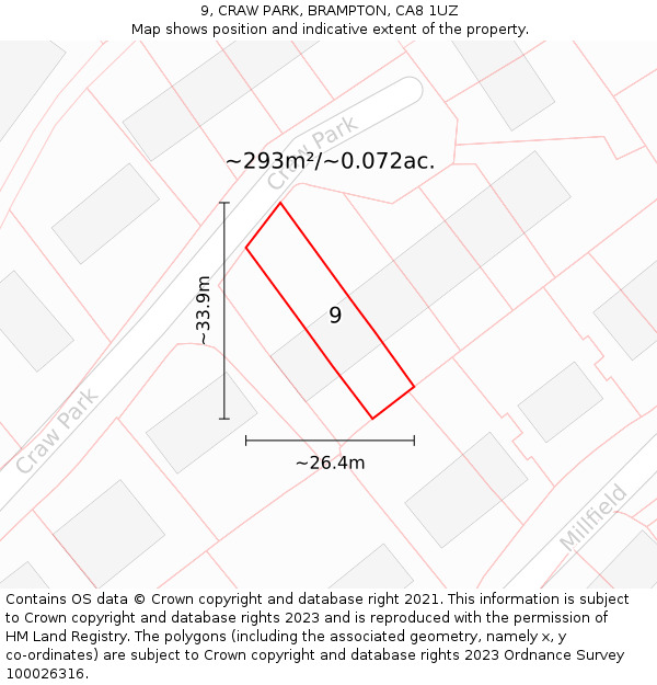 9, CRAW PARK, BRAMPTON, CA8 1UZ: Plot and title map