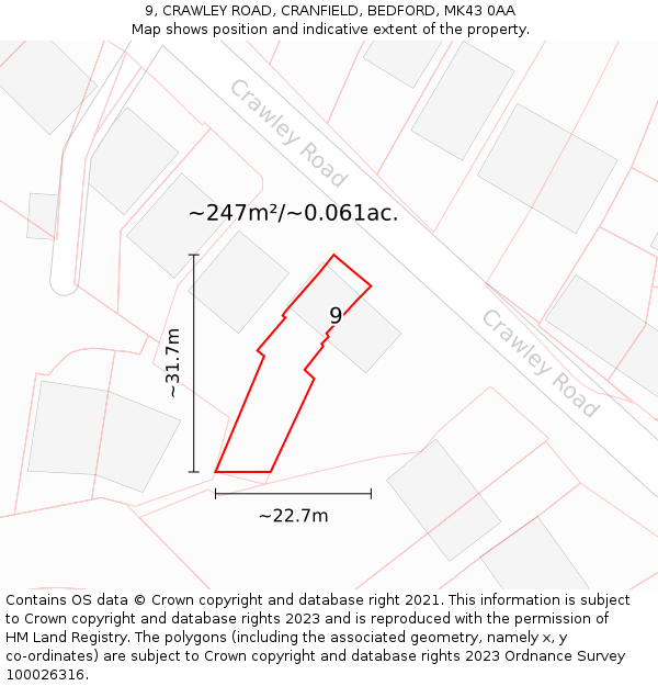 9, CRAWLEY ROAD, CRANFIELD, BEDFORD, MK43 0AA: Plot and title map