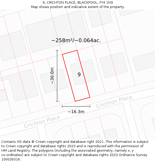 9, CRICHTON PLACE, BLACKPOOL, FY4 1NS: Plot and title map
