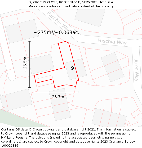 9, CROCUS CLOSE, ROGERSTONE, NEWPORT, NP10 9LA: Plot and title map
