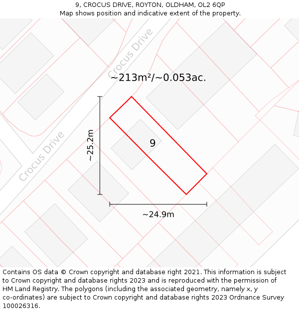 9, CROCUS DRIVE, ROYTON, OLDHAM, OL2 6QP: Plot and title map