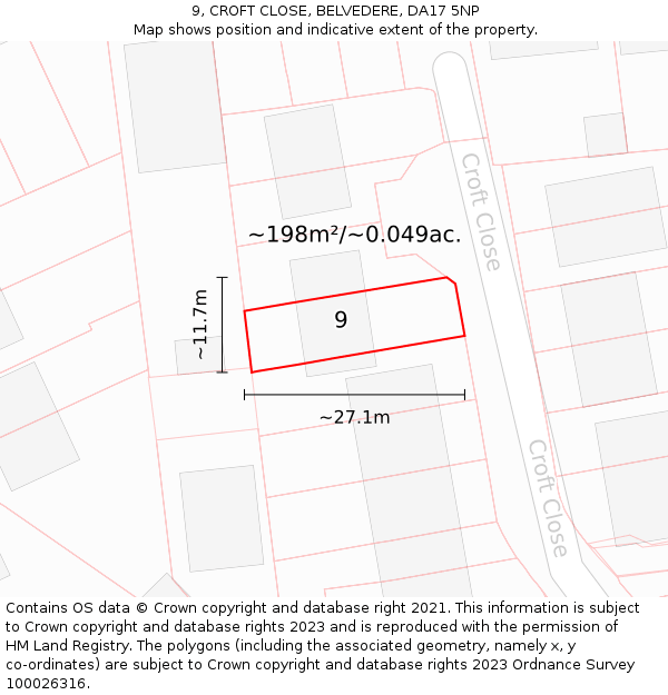 9, CROFT CLOSE, BELVEDERE, DA17 5NP: Plot and title map