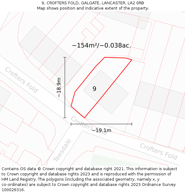 9, CROFTERS FOLD, GALGATE, LANCASTER, LA2 0RB: Plot and title map