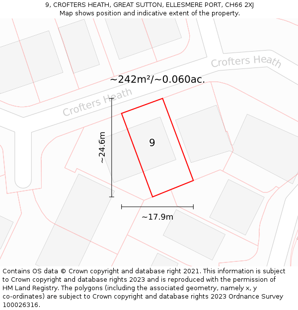 9, CROFTERS HEATH, GREAT SUTTON, ELLESMERE PORT, CH66 2XJ: Plot and title map