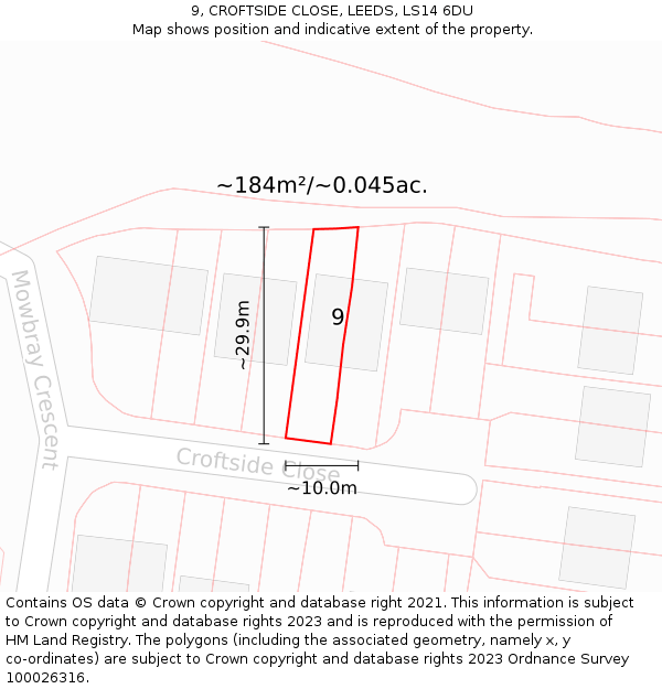 9, CROFTSIDE CLOSE, LEEDS, LS14 6DU: Plot and title map