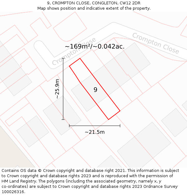 9, CROMPTON CLOSE, CONGLETON, CW12 2DR: Plot and title map