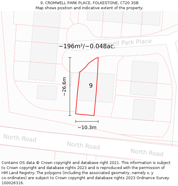 9, CROMWELL PARK PLACE, FOLKESTONE, CT20 3SB: Plot and title map