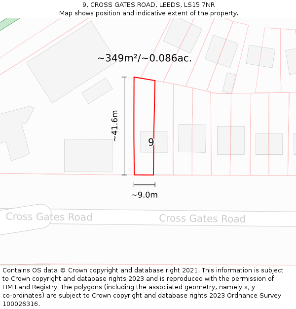 9, CROSS GATES ROAD, LEEDS, LS15 7NR: Plot and title map