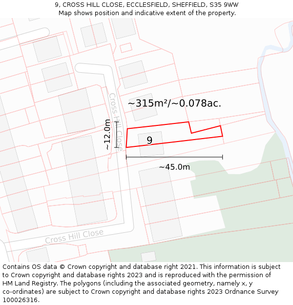 9, CROSS HILL CLOSE, ECCLESFIELD, SHEFFIELD, S35 9WW: Plot and title map