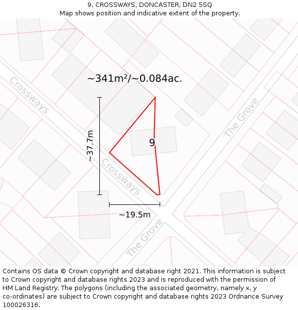 9, CROSSWAYS, DONCASTER, DN2 5SQ: Plot and title map