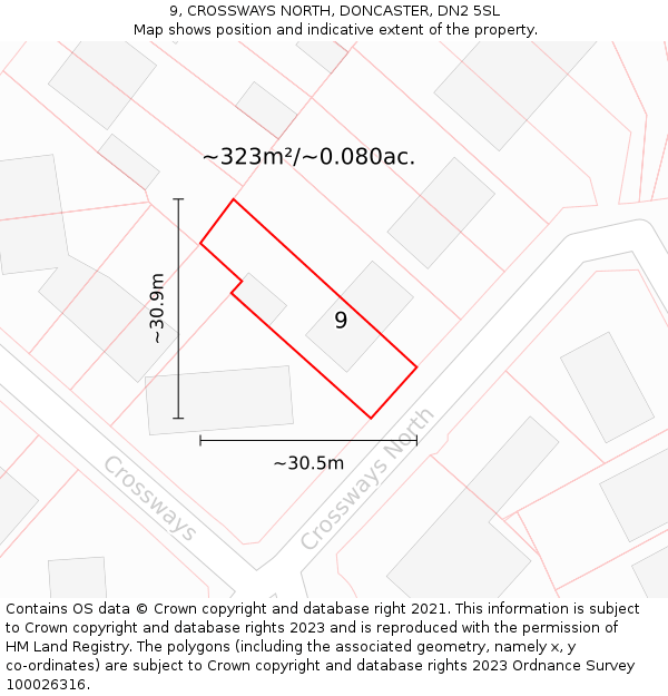 9, CROSSWAYS NORTH, DONCASTER, DN2 5SL: Plot and title map