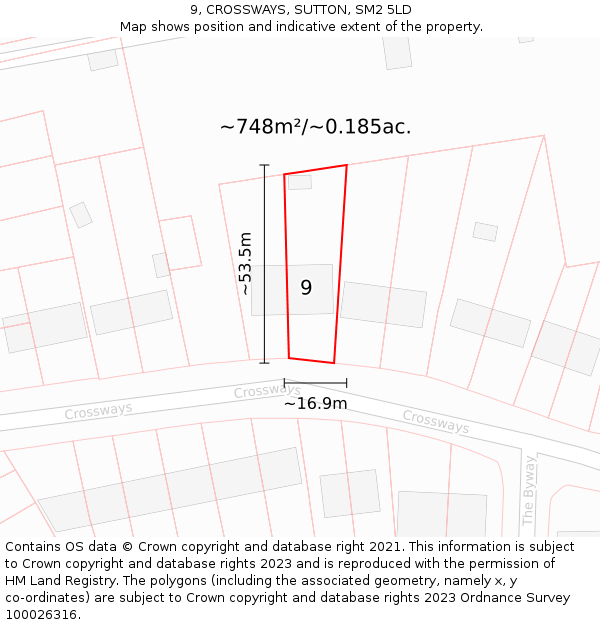9, CROSSWAYS, SUTTON, SM2 5LD: Plot and title map