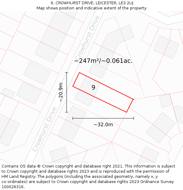 9, CROWHURST DRIVE, LEICESTER, LE3 2UJ: Plot and title map