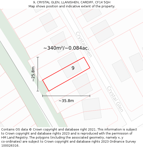 9, CRYSTAL GLEN, LLANISHEN, CARDIFF, CF14 5QH: Plot and title map